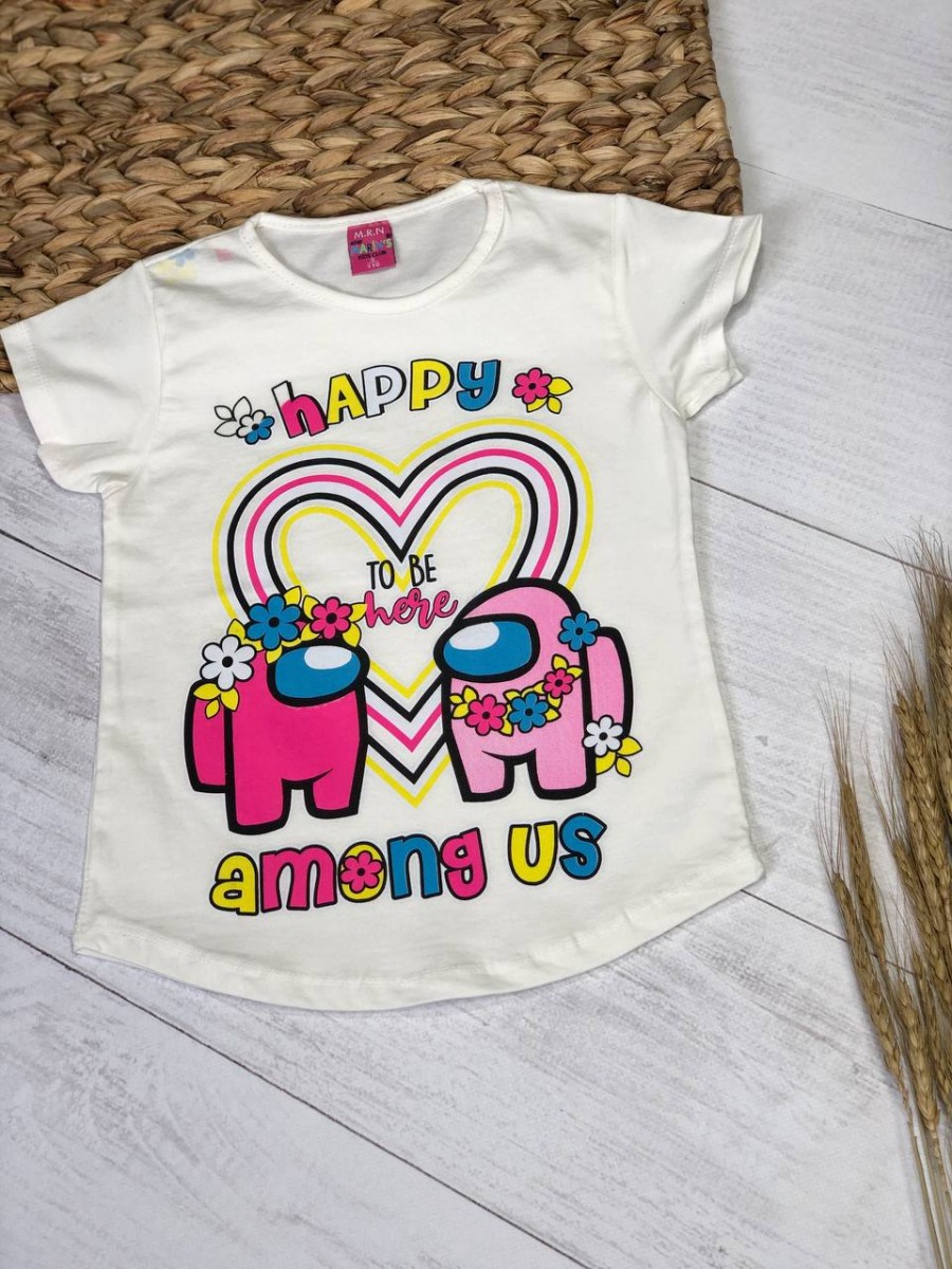 Футболка на дівчинку Amon Us 5-8 Біла Happy